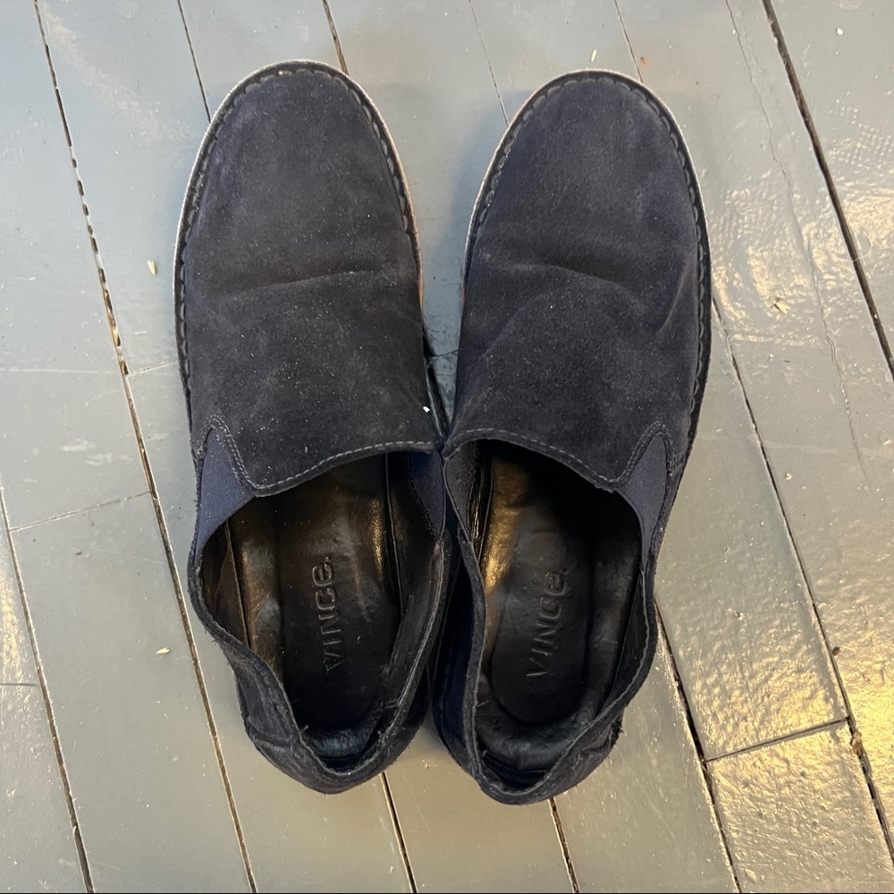 vince navy blue suede loafers with slip proof sole